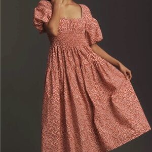 Anthropologie Red and White Patterned Midi Dress